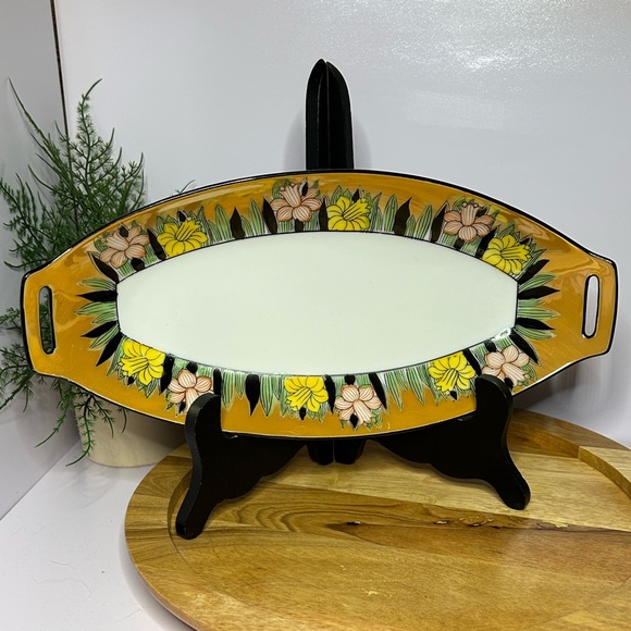 Noritake Celery/Vegetable Orange Floral Lusterware Serving Plate Dish vintage